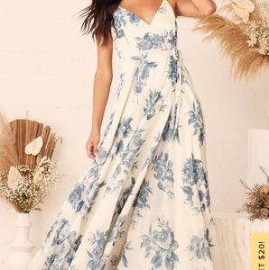 Lulu's Elegantly Inclined Cream and Blue Floral Pr